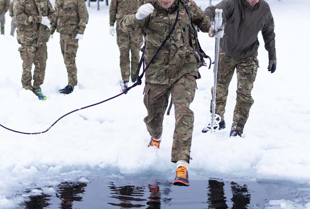 Bear Grylls powers through ice drills with Royal Marines